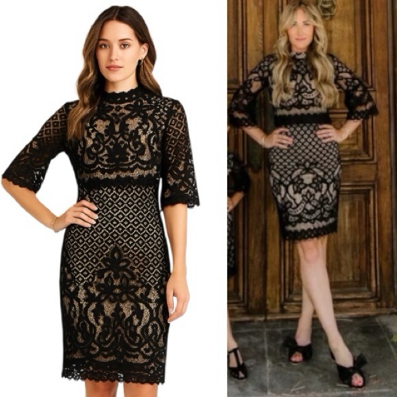 Ivy City Co Black Lacey Long Sleeve Dress Size Small